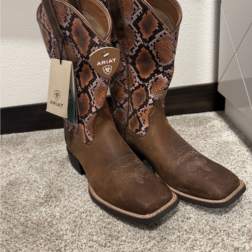 Ariat Brown Leather Boots with Snake Print